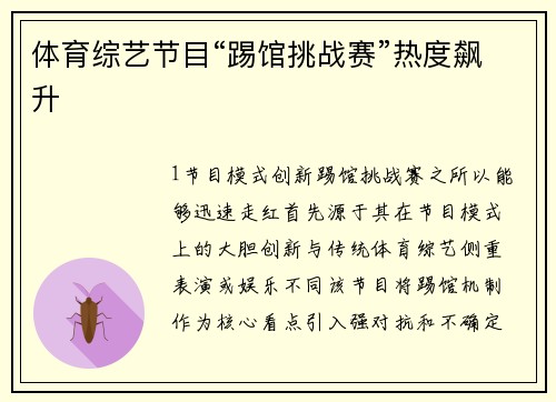 体育综艺节目“踢馆挑战赛”热度飙升